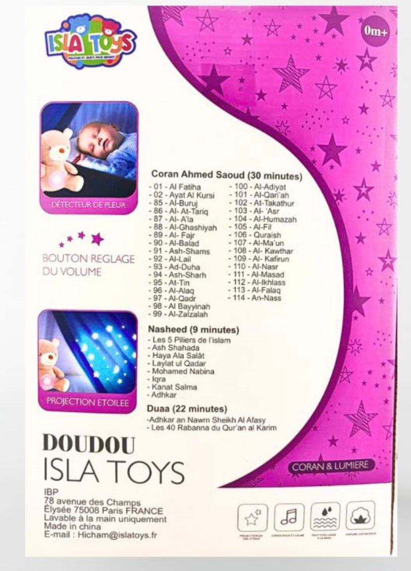 Doudou Isla Toys sonore – Coran, nashids & duaa avec détecteur de pleurs